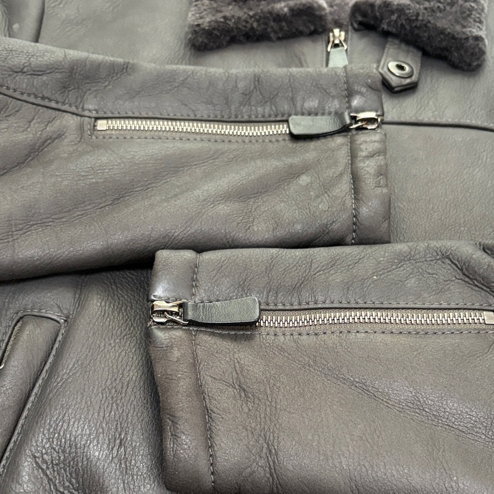 Men's Black Leather Jacket with Fur Collar - Picture 14 of 15